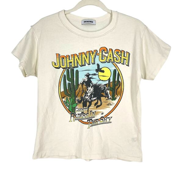 Daydreamer Johnny Cash Riders In The Sky Reverse Girlfriend Tee Cream Small - Picture 1 of 7